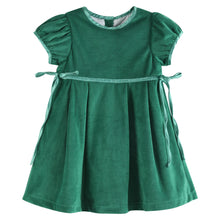 Load image into Gallery viewer, Green Velvet and Satin Bow Christmas Dress