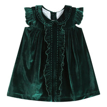 Load image into Gallery viewer, Green Velvet Ruffle Dress