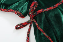 Load image into Gallery viewer, Green Velvet Tartan Bows Dress