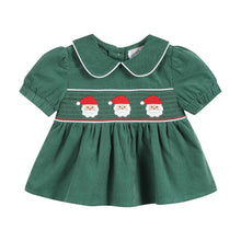 Load image into Gallery viewer, Green Corduroy Santa Smocked Dress and Bloomers
