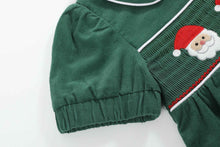 Load image into Gallery viewer, Green Corduroy Santa Smocked Dress and Bloomers