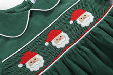 Load image into Gallery viewer, Green Corduroy Santa Smocked Dress and Bloomers