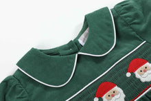 Load image into Gallery viewer, Green Corduroy Santa Smocked Dress and Bloomers
