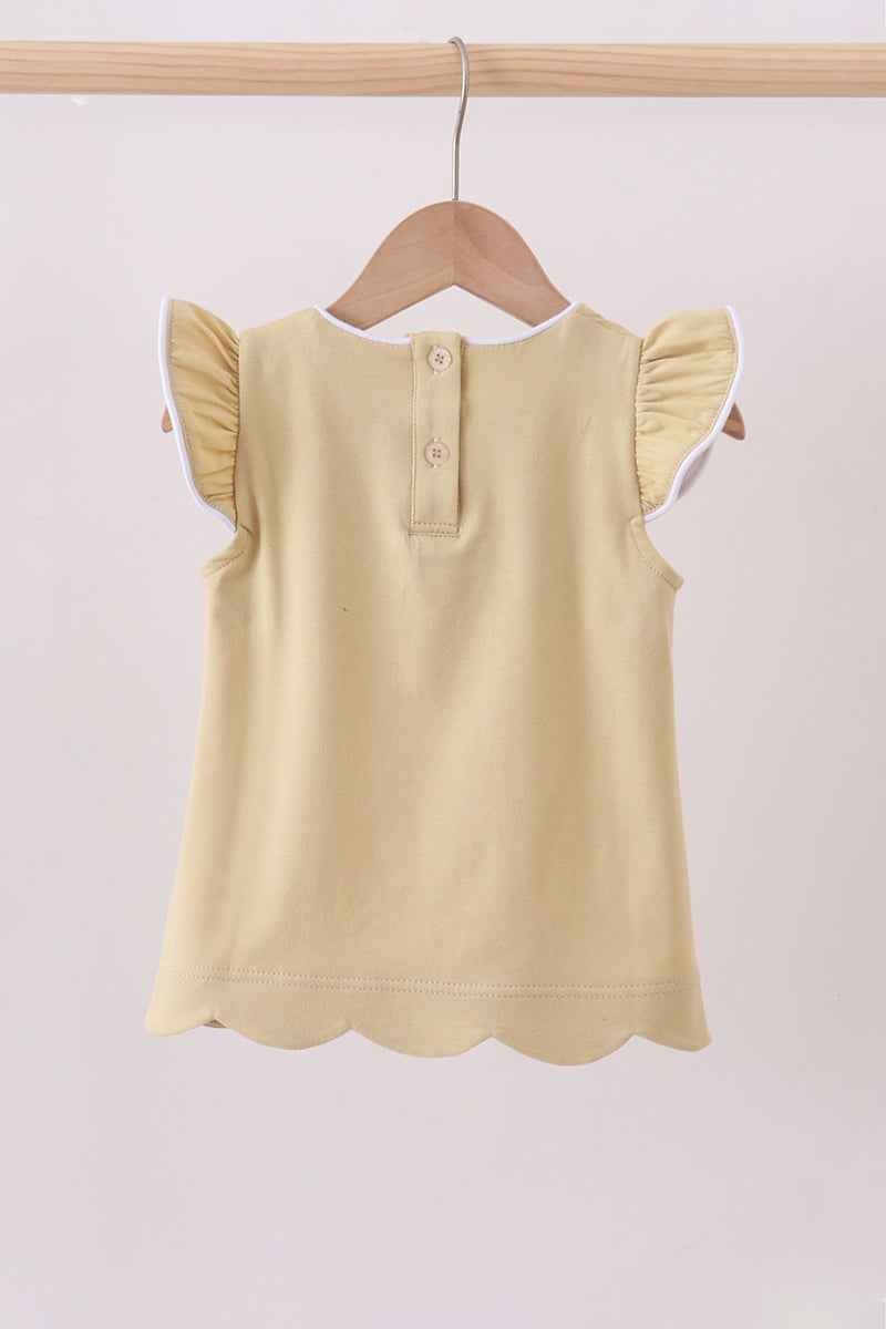 Khaki flutter sleeve scalloped top - Abbies Place