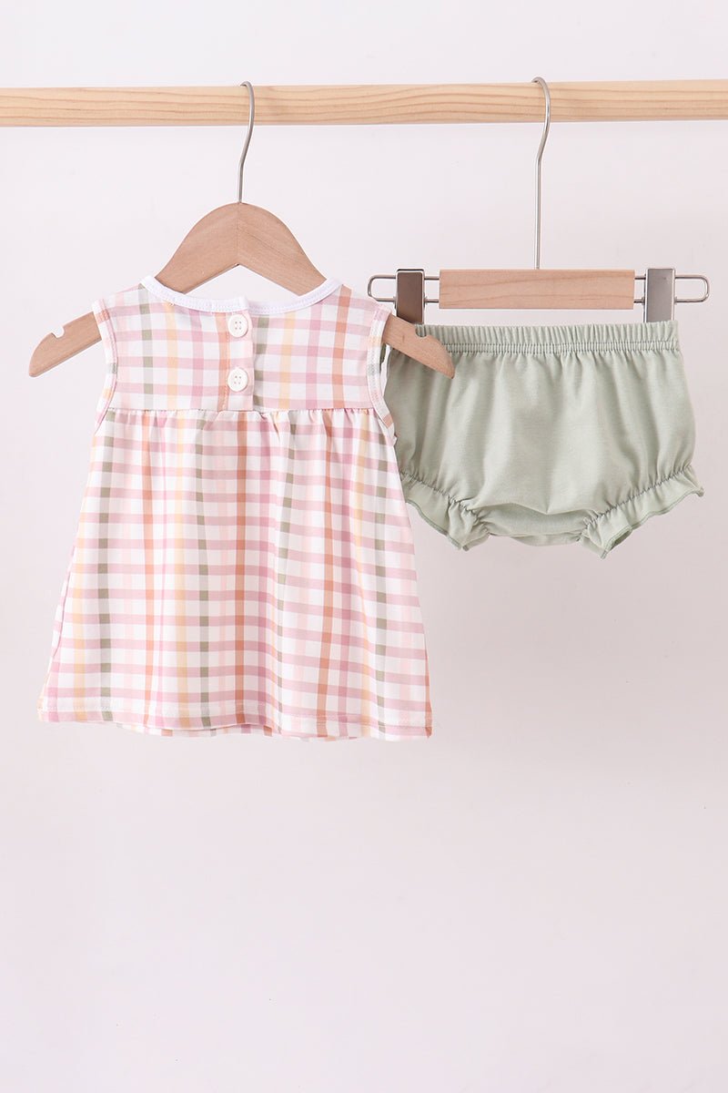 Lawb of god applique plaid bloomer set - Abbies Place