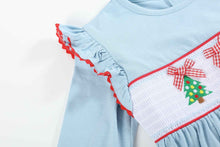 Load image into Gallery viewer, Light Blue Christmas Tree Smocked Knit Dress
