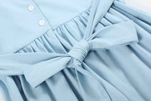 Load image into Gallery viewer, Light Blue Christmas Tree Smocked Knit Dress