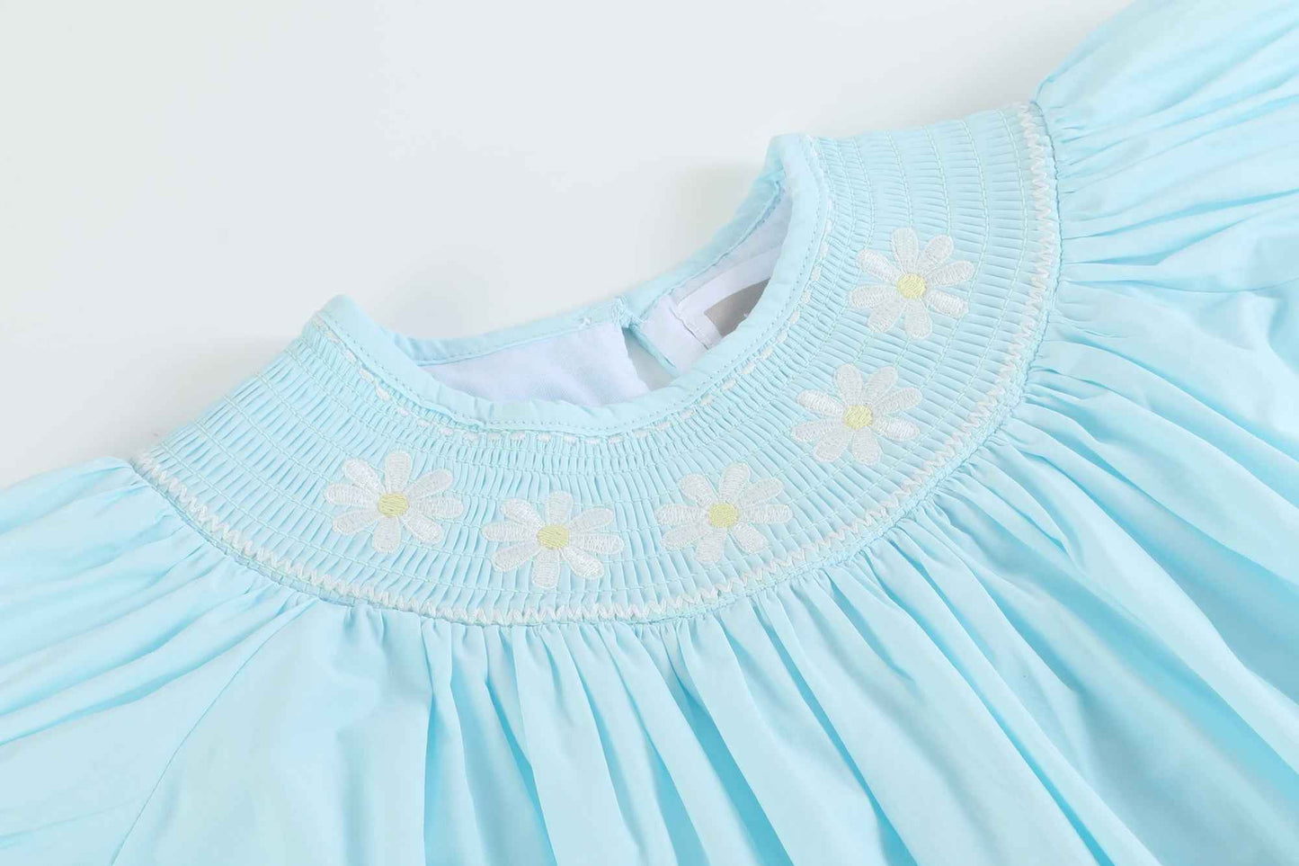 Light Blue Daisy Smocked Bishop Dress - Abbies Place