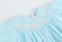 Load image into Gallery viewer, Light Blue Daisy Smocked Bishop Dress