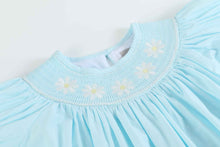 Load image into Gallery viewer, Light Blue Daisy Smocked Bishop Dress