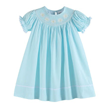 Load image into Gallery viewer, Light Blue Daisy Smocked Bishop Dress