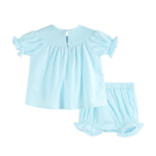 Load image into Gallery viewer, Light Blue Daisy Smocked Dress and Bloomer Set