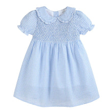Load image into Gallery viewer, Light Blue Gingham Smocked Dress