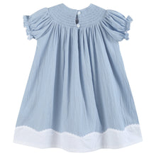 Load image into Gallery viewer, Light Blue Nativity Smocked Bishop Sleeve Dress