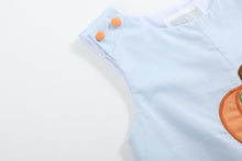 Load image into Gallery viewer, Light Blue Pumpkin Applique Overalls