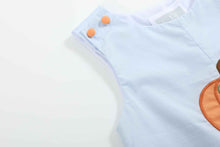 Load image into Gallery viewer, Light Blue Pumpkin Applique Overalls