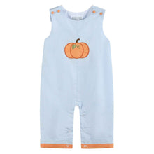 Load image into Gallery viewer, Light Blue Pumpkin Applique Overalls