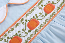 Load image into Gallery viewer, Light Blue Pumpkin Vine Smocked Collared Romper