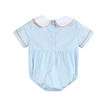 Load image into Gallery viewer, Light Blue Pumpkin Vine Smocked Collared Romper