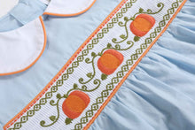 Load image into Gallery viewer, Light Blue Pumpkin Vine Smocked Dress