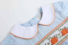 Load image into Gallery viewer, Light Blue Pumpkin Vine Smocked Dress