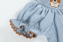 Load image into Gallery viewer, Light Blue Puppy Smocked Bishop Dress