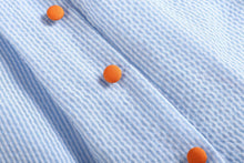 Load image into Gallery viewer, Light Blue Seersucker Pumpkin Yoke Dress