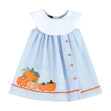 Load image into Gallery viewer, Light Blue Seersucker Pumpkin Yoke Dress