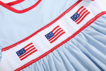 Load image into Gallery viewer, Light Blue USA Flag Smocked Dress