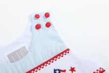 Load image into Gallery viewer, Light Blue USA Flag Smocked Shortalls