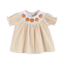 Load image into Gallery viewer, Light Brown Gingham Pumpkin Vine Dress and Bloomer Set