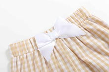 Load image into Gallery viewer, Light Brown Gingham Pumpkin Vine Dress and Bloomer Set