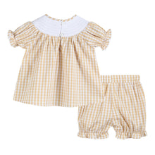 Load image into Gallery viewer, Light Brown Gingham Pumpkin Vine Dress and Bloomer Set