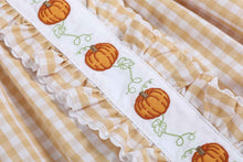 Load image into Gallery viewer, Light Brown Gingham Pumpkin Vine Ruffle Dress