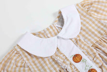 Load image into Gallery viewer, Light Brown Gingham Pumpkin Vine Ruffle Dress