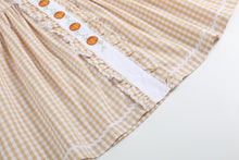 Load image into Gallery viewer, Light Brown Gingham Pumpkin Vine Ruffle Dress