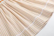 Load image into Gallery viewer, Light Brown Gingham Pumpkin Vine Smocked Bishop Dress