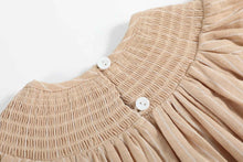 Load image into Gallery viewer, Light Brown Pinstripe Pumpkin Smocked Bishop Dress