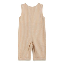Load image into Gallery viewer, Light Brown Pinstripe Pumpkin Smocked Overalls