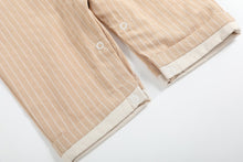 Load image into Gallery viewer, Light Brown Pinstripe Pumpkin Smocked Overalls
