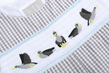 Load image into Gallery viewer, Light Gray Mallard Smocked Overalls