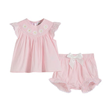 Load image into Gallery viewer, Light Pink Daisy Smocked Top and Bloomer 2 pc set