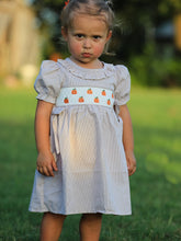 Load image into Gallery viewer, Fall Thanksgiving Pumpkin Embroidery Smock Plaid Girls Dress