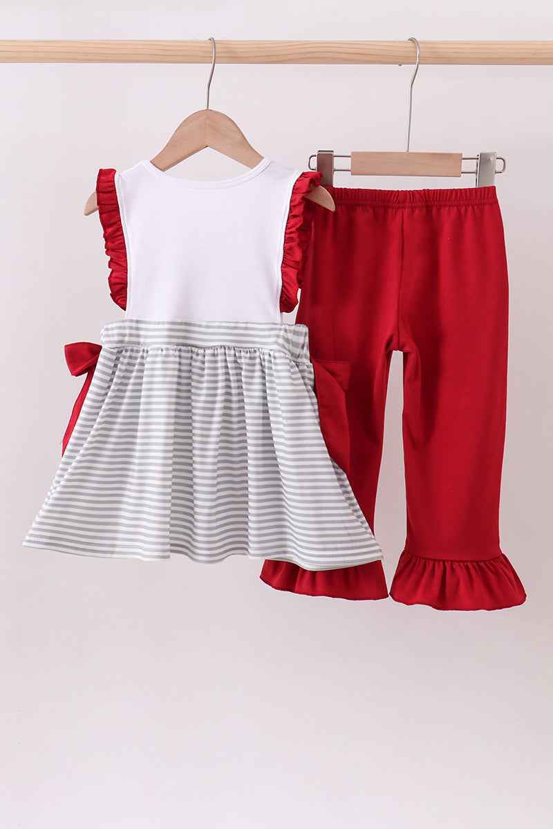 Maroon Alabama embroidery stripe ruffle pants set - Abbies Place