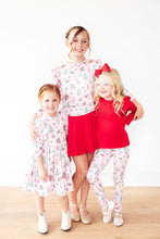 Load image into Gallery viewer, Pink Christmas 3/4 Sleeve Ruffle Twirl Dress