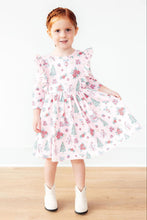 Load image into Gallery viewer, Pink Christmas 3/4 Sleeve Ruffle Twirl Dress