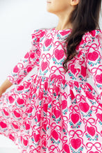 Load image into Gallery viewer, Fluttering Hearts 3/4 Sleeve Ruffle Twirl Dress
