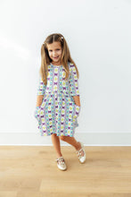 Load image into Gallery viewer, Mardi Gras 3/4 Sleeve Pocket Twirl Dress