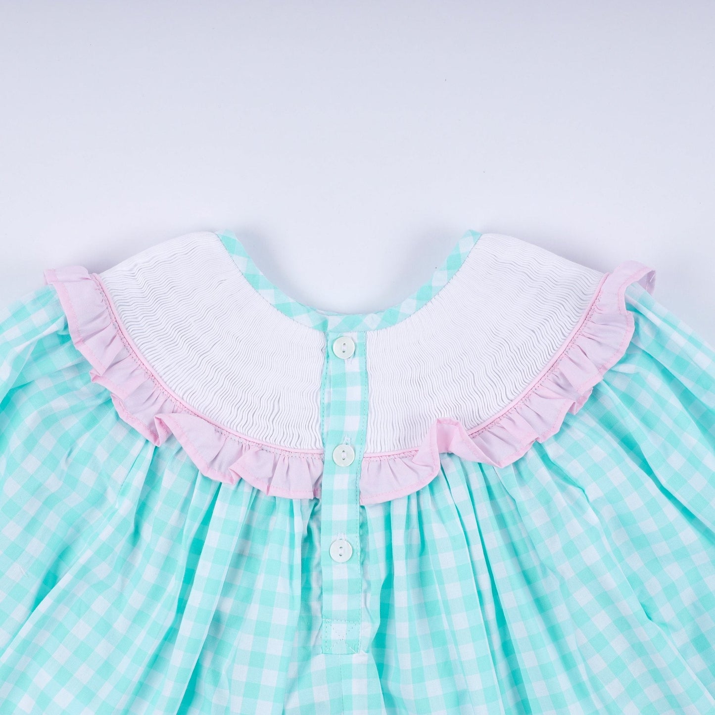 Mint christmas nutcracker hand smocked gingham ruffle pants set - Abbies Place