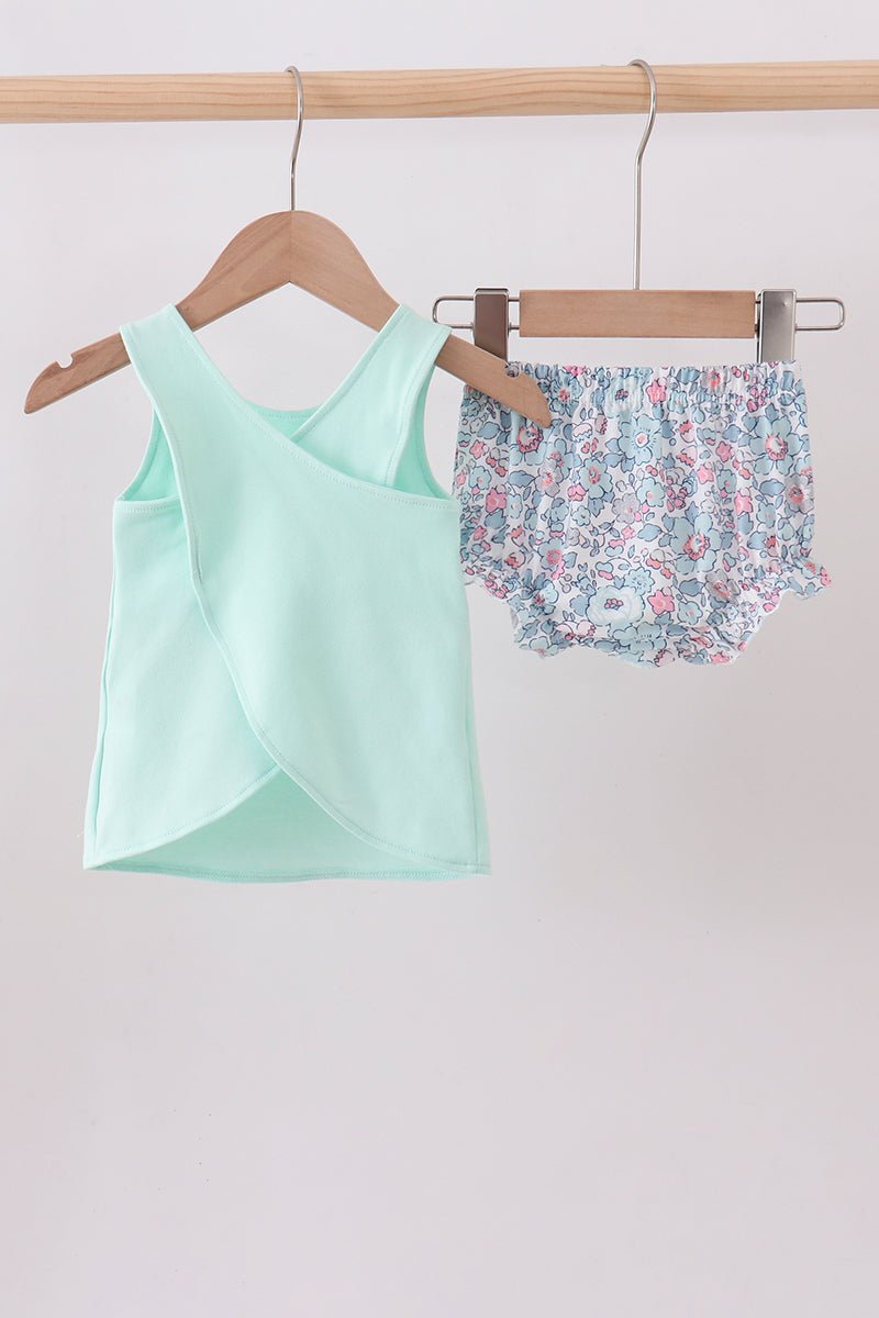 Mint floral character applique bloomer set - Abbies Place
